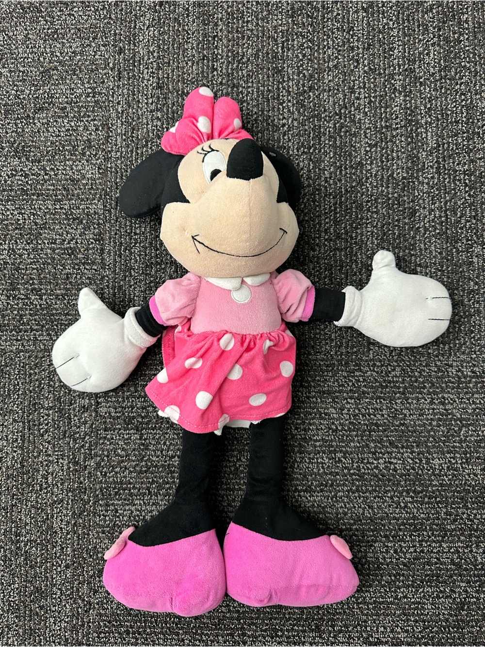 Disney Minnie Mouse Plush Doll 19” Pink White Bow Embroidered Face Soft